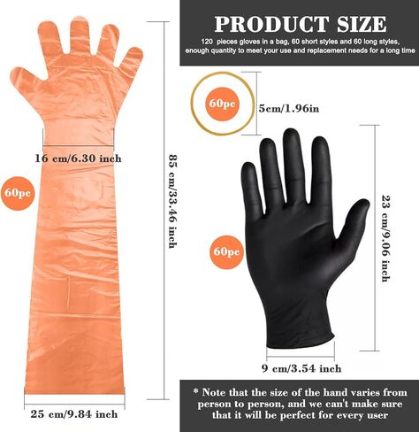 60 Pair Field Dressing Gloves Deer Gutting Hunting Cleaning Mittens Accessory Kit Include Disposable Arm Gloves and Short Nitrile Gloves Combo with 60 Pcs Rubber Bands Black Orange in Saudi Arabia