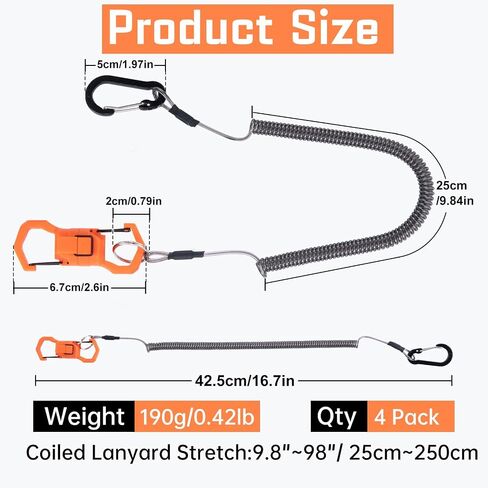 4 Pcs Fishing Lanyard Heavy Duty Retractable Coiled Tether, Fishing Net Magnetic Release Clip Holder Retractor with Carabiner and Split Ring for Pliers, Tools in Saudi Arabia