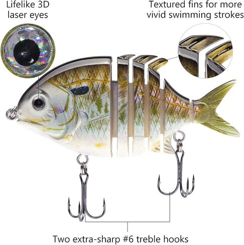 Bassdash SwimPomfret Hard Swimbaits with Built-in Steel Balls 3.9in 1.3oz Casting Panfish Bluegill Fishing Lure for Bass Walleye Pike Fishing in Saudi Arabia