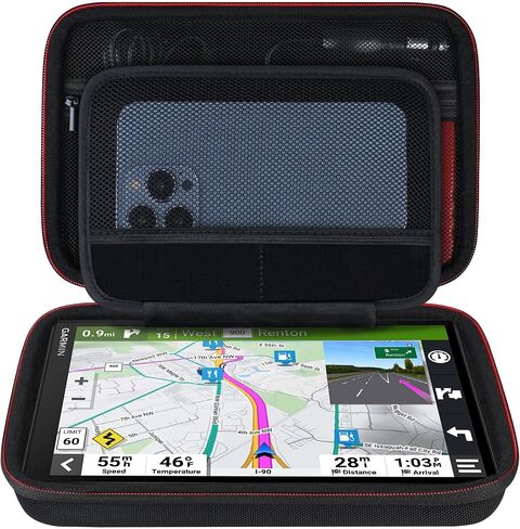 حقيبة سفر Elonbo Hard GPS لـ 5-5.5 بوصة Garmin Drive 51/52/53، DriveSmart 55، Garmin zūmo XT، dezl OTR500، zumo 396 LMT-S نظام ملاحة GPS، جيب شبكي إضافي يناسب كابل USB لشاحن السيارة، أسود in Kuwait
