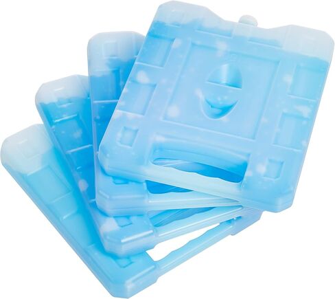 Amazon Basics Reusable Hard Sided Rectangular Ice Pack, Pack of 4, Medium, Blue, 8.3" X 6.7" X 1.2" in Saudi Arabia