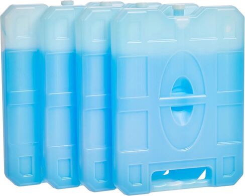 Amazon Basics Reusable Hard Sided Rectangular Ice Pack, Pack of 4, Medium, Blue, 8.3" X 6.7" X 1.2" in Saudi Arabia