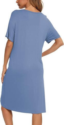 YYA Loose Nightgowns for Women Short Sleeve Sleepwear V Neck Nightshirt with Pockets Soft Pajama Dress S-3XL in Kuwait