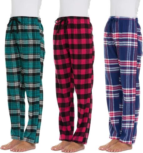 Pajama Pants for Women - 3 Pack Pajama Bottoms - Cotton Blend Flannel Plaid Lounge Pants, Comfortable PJ Pants in Kuwait
