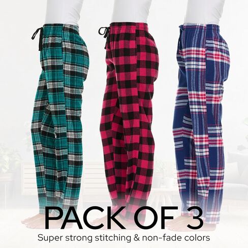 Pajama Pants for Women - 3 Pack Pajama Bottoms - Cotton Blend Flannel Plaid Lounge Pants, Comfortable PJ Pants in Kuwait