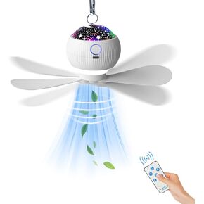 Portable Camping Fan with LED Lantern, Rechargeable Ceiling Fan with Projection Function, Hanging Hook & Remote Control, Camping Essentials Light for Tent Car RV Hurricane Emergency Survival Kit