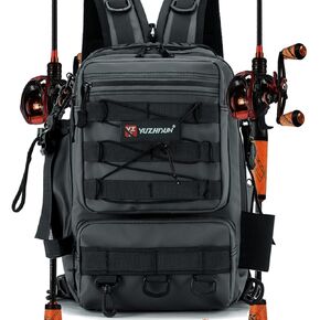 Fishing Backpack Tackle Sling Bag - with 2 Rod Holder - Storage Tackle Box, Fishing Gear, Fly Fishing Gifts, Grey