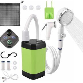 Portable Camping Shower,6000mAh Upgraded Rechargeable Outdoor Camp Shower Pump with Intelligent Digital Display,Camping Shower & Nozzle for Traveling(2 Mode)