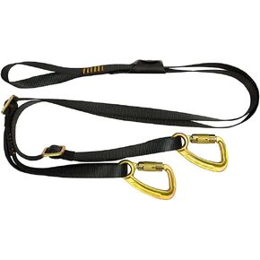 Fusion Climb 6ft Y Legged Lanyard with High Strength Double Locking Carabiner Adjustable Black, Black/Gold, Universal (TZP-1615A-2-8120KHS-BLK)