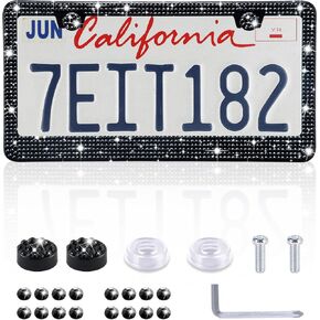 GaRhomxy Bling License Plate Frame, 1 Pack Crystal Stainless Steel License Plate Frame, Sparkly Car License Plate Frame for Women, Universal Fit Car Accessories (Black)