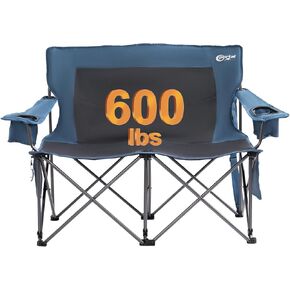 PORTAL Heavy Duty, Couch 2 Person Outdoor Lawn Loveseat, Portable Cup Holder, Camp Chair, Oversized, Blue/Grey