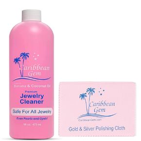 Caribbean Gem Jewelry Cleaner 16oz & 8oz, Basket, Brush, Polishing Cream & Polishing Cloth - Jewelry Cleaning Kit for All Gold, Silver, Diamonds, Rings, Necklaces, Gems, Precious Stones & Metals