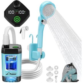 WADEO Portable Camping Shower, Upgraded Outdoor Shower with Fahrenheit Display & 6000mAh Rechargeable Battery Pump IPX7 Waterproof for Camp, Hiking, Car Washing, Pet Bath