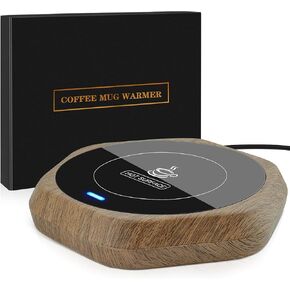 Coffee Mug Warmer:Auto On/Off Gravity-Induction Beverage Cup Warmer for Office Home Desk-Candle Warmer Coaster&Warming Heating Coffee Milk Tea Hot Chocolate-Wood Grain