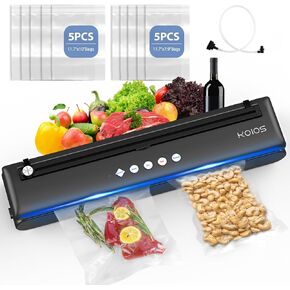 Vacuum Sealer Machine, KOIOS Automatic Food Sealer with Cutter, Dry & Moist Modes, Compact Design Powerful Suction Air Sealing System with 10 Sealing Bags & Air Suction Hose