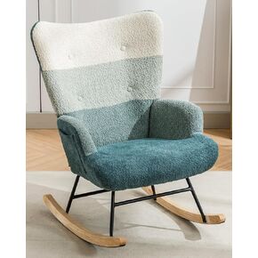 LifeSky Comfy Modern Rocking Chair - Linen Fabric Patchwork Glider Chairs - Rocker Chair for Bedroom Living Room Colorful