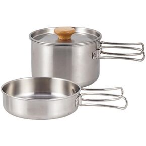 2pcs Camping Cookware Set Outdoors Stainless Steel Cookware Non-Stick Lightweight Pot Pan Set for Outdoor Camping, Hiking, Backpacking