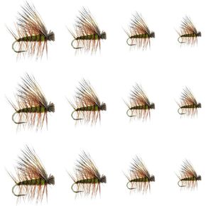 Premium Olive Elk Hair Caddis Flies | 12pc Fly Fishing Flies in 4 Sizes | Fly Fishing Assortment | Caddis Flies | Trout Flies | Dry Flies