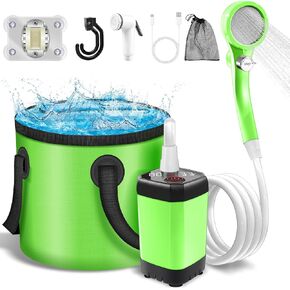 Portable Camping Shower Pump: 6000mA Rechargeable Battery Water Pump for Traveling Hiking - Camp Bucket Shower Head for Outdoor