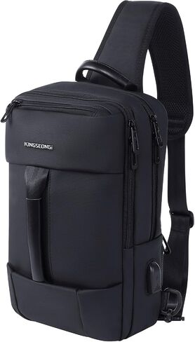 KINGSLONG Mens Sling Bag Slim Casual Daypack Shoulder Sling Backpack Waterproof Crossbody Bag Travel Chest Bag with USB Charging Port in Kuwait