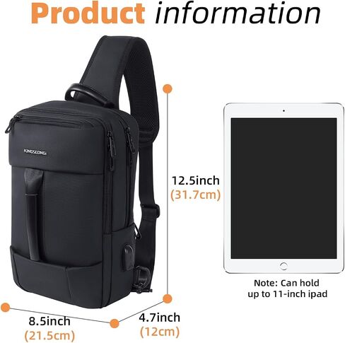 KINGSLONG Mens Sling Bag Slim Casual Daypack Shoulder Sling Backpack Waterproof Crossbody Bag Travel Chest Bag with USB Charging Port in Kuwait
