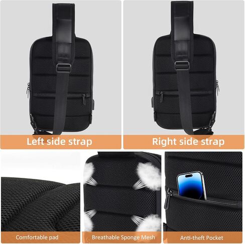 KINGSLONG Mens Sling Bag Slim Casual Daypack Shoulder Sling Backpack Waterproof Crossbody Bag Travel Chest Bag with USB Charging Port in Kuwait