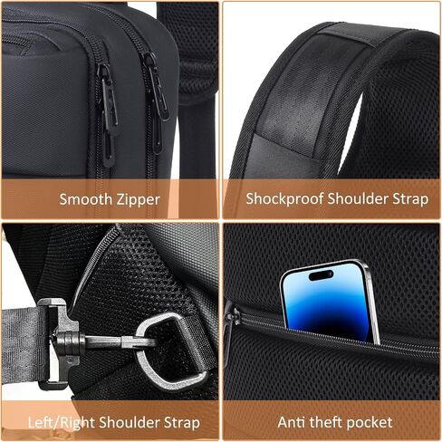 KINGSLONG Mens Sling Bag Slim Casual Daypack Shoulder Sling Backpack Waterproof Crossbody Bag Travel Chest Bag with USB Charging Port in Kuwait
