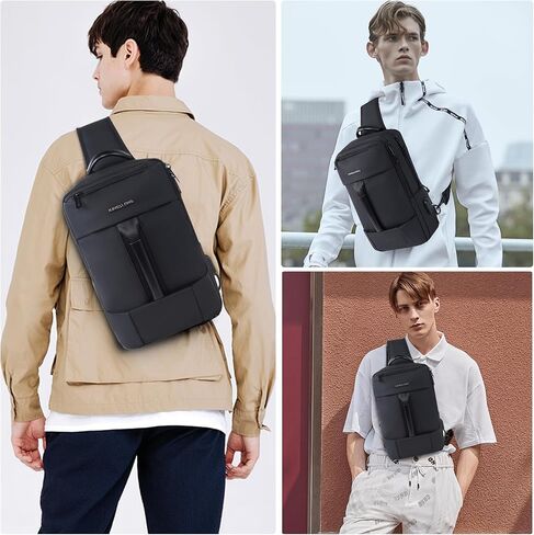 KINGSLONG Mens Sling Bag Slim Casual Daypack Shoulder Sling Backpack Waterproof Crossbody Bag Travel Chest Bag with USB Charging Port in Kuwait