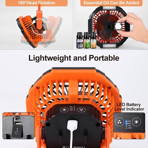 Odoland Portable Camping Fan with LED Light, 7800mAh Rechargeable Battery Operated Fan Lantern with Hook & Remote, USB Fan for Tent RV Hurricane Outages Emergency in Saudi Arabia