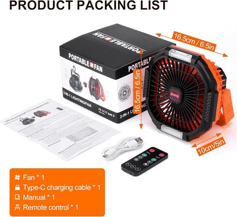 Odoland Portable Camping Fan with LED Light, 7800mAh Rechargeable Battery Operated Fan Lantern with Hook & Remote, USB Fan for Tent RV Hurricane Outages Emergency in Saudi Arabia