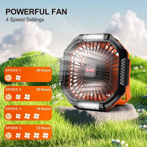 Odoland Portable Camping Fan with LED Light, 7800mAh Rechargeable Battery Operated Fan Lantern with Hook & Remote, USB Fan for Tent RV Hurricane Outages Emergency in Saudi Arabia
