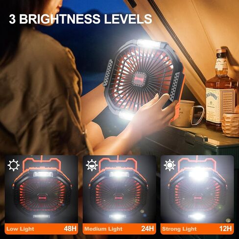 Odoland Portable Camping Fan with LED Light, 7800mAh Rechargeable Battery Operated Fan Lantern with Hook & Remote, USB Fan for Tent RV Hurricane Outages Emergency in Saudi Arabia