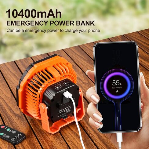 Odoland Portable Camping Fan with LED Light, 7800mAh Rechargeable Battery Operated Fan Lantern with Hook & Remote, USB Fan for Tent RV Hurricane Outages Emergency in Saudi Arabia