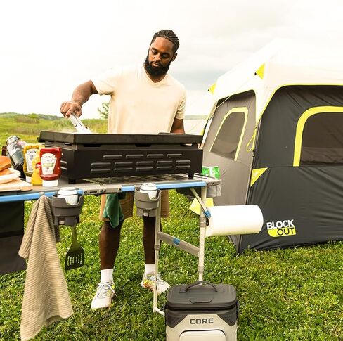 حاملات الأكواب والخطافات من كور | تناسب طاولة الطبخ والتخييم فليكس ريل الخارجية بطول 4 أقدام | محمولة للشاطئ، والنزهات، والساحات الخلفية، والشواء، والبوابة الخلفية، والفناء، والحفلات | تتضمن 4 حاملات أكواب و4 خطافات in Kuwait