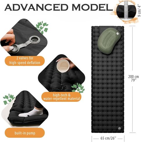 Premium Camping Sleeping Pad Self Inflating Sleeping Backpack Camping Air Mattress for Tents, One Person Sleeping Bag Insulated Sleeping Pad Suitable for Tent, Beach, Car & Home, (Black and Orange) in Saudi Arabia