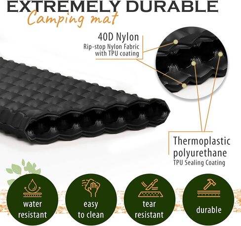 Premium Camping Sleeping Pad Self Inflating Sleeping Backpack Camping Air Mattress for Tents, One Person Sleeping Bag Insulated Sleeping Pad Suitable for Tent, Beach, Car & Home, (Black and Orange) in Saudi Arabia