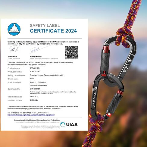 مشابك تثبيت لتسلق الصخور بقفل تلقائي، 25 كيلو نيوتن (5620 رطل) احترافية معتمدة من UIAA، أدوات ثقيلة للإنقاذ والتأرجح والصالة الرياضية وما إلى ذلك، حلقات تسلق كبيرة، على شكل حرف D in Kuwait