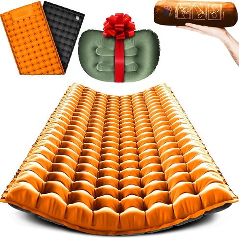 Premium Camping Sleeping Pad Self Inflating Sleeping Backpack Camping Air Mattress for Tents, One Person Sleeping Bag Insulated Sleeping Pad Suitable for Tent, Beach, Car & Home, (Black and Orange) in Saudi Arabia