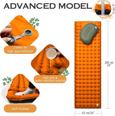 Premium Camping Sleeping Pad Self Inflating Sleeping Backpack Camping Air Mattress for Tents, One Person Sleeping Bag Insulated Sleeping Pad Suitable for Tent, Beach, Car & Home, (Black and Orange) in Saudi Arabia