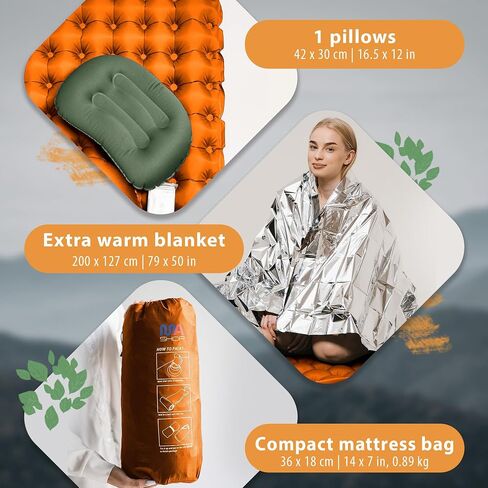 Premium Camping Sleeping Pad Self Inflating Sleeping Backpack Camping Air Mattress for Tents, One Person Sleeping Bag Insulated Sleeping Pad Suitable for Tent, Beach, Car & Home, (Black and Orange) in Saudi Arabia