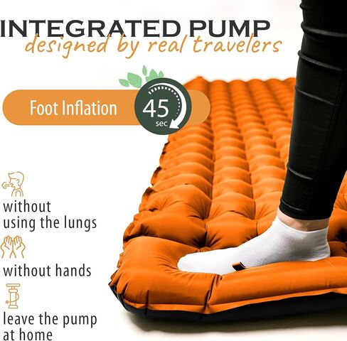 Premium Camping Sleeping Pad Self Inflating Sleeping Backpack Camping Air Mattress for Tents, One Person Sleeping Bag Insulated Sleeping Pad Suitable for Tent, Beach, Car & Home, (Black and Orange) in Saudi Arabia