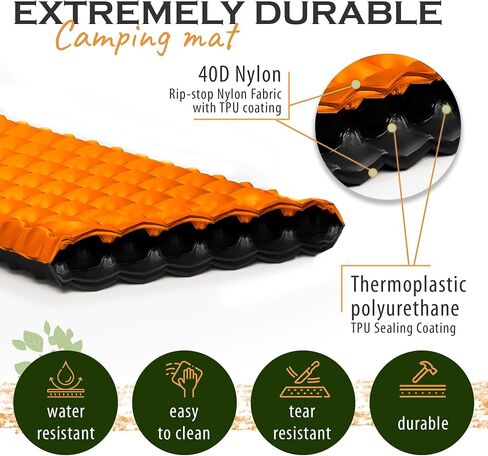 Premium Camping Sleeping Pad Self Inflating Sleeping Backpack Camping Air Mattress for Tents, One Person Sleeping Bag Insulated Sleeping Pad Suitable for Tent, Beach, Car & Home, (Black and Orange) in Saudi Arabia