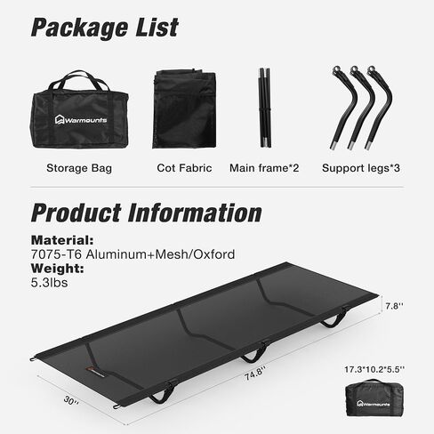 Ultralight Compact Camping Cot Pro, 3rd Generation FullGuard Lock Structure for 30s Setup, 30″ Wide Surface, Support 350lbs, Folding Backpacking Cot w/Storage Bag for Outdoor, Mesh Black in Saudi Arabia