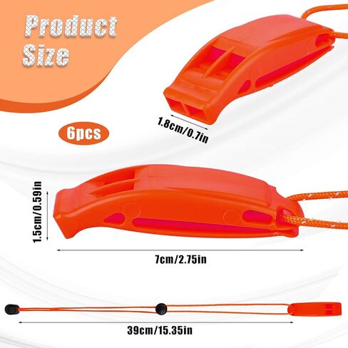 6pcs Safety Survival Whistles, Emergency Whistles with Adjustable Reflective Lanyard, Plastic Marine Whistles, Super Loud Floating Whistle for Boating Swimming Hiking Climbing Camping in Saudi Arabia