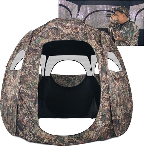 1-3 Person Hunting Blinds, 300 Degree See Through Pop up Ground Blinds for Deer Turkey Duck Hunting, Bow Hunting Accessories, Double Side Zipper Window in Saudi Arabia
