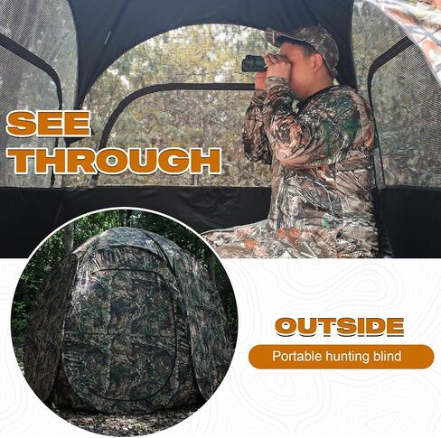 1-3 Person Hunting Blinds, 300 Degree See Through Pop up Ground Blinds for Deer Turkey Duck Hunting, Bow Hunting Accessories, Double Side Zipper Window in Saudi Arabia