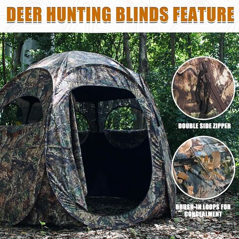 1-3 Person Hunting Blinds, 300 Degree See Through Pop up Ground Blinds for Deer Turkey Duck Hunting, Bow Hunting Accessories, Double Side Zipper Window in Saudi Arabia