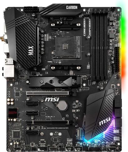 MSI Performance GAMING AMD Ryzen 1st, 2nd, and 3rd Gen AM4 M.2 USB 3.2 Gen 2 DDR4 HDMI Display Port Wi-Fi ATX Motherboard (B450 GAMING PRO CARBON MAX WIFI) in Saudi Arabia