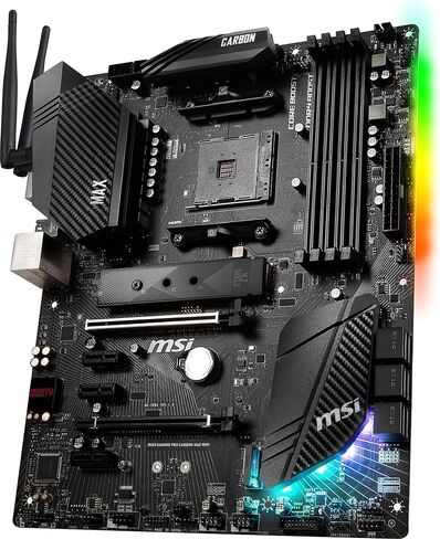 MSI Performance GAMING AMD Ryzen 1st, 2nd, and 3rd Gen AM4 M.2 USB 3.2 Gen 2 DDR4 HDMI Display Port Wi-Fi ATX Motherboard (B450 GAMING PRO CARBON MAX WIFI) in Saudi Arabia