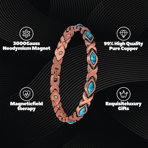 CocoButterFly - turquoise Pure Copper Bracelet - Women's Magnetic Copper Bracelet - With Size Tool Adjustable Length (Blue Turquoise) in Saudi Arabia
